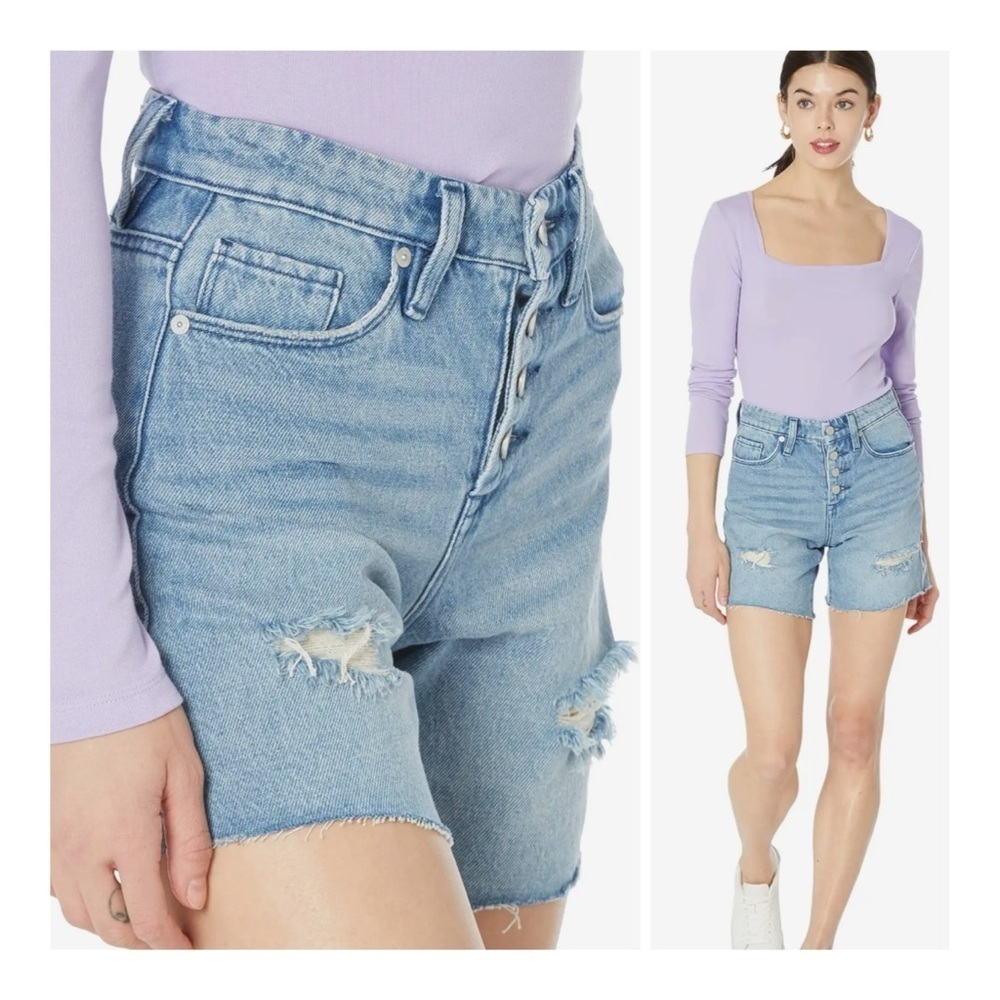 Blank NYC | Retro Warren High Rise Distressed Denim Shorts | 26 - Picture 1 of 14